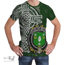 ScotsTee Shop Irish Meldon or Muldoon Coat of Arms Irish Family Crest T Shirt Irish Shamrock Celtic Cross Green T Shirt