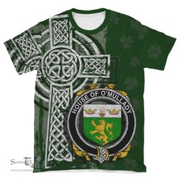 ScotsTee Shop Irish Mullady or O'Mullady Coat of Arms Irish Family Crest T Shirt Irish Shamrock Celtic Cross Green T Shirt