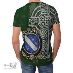 ScotsTee Shop Irish Needham or O'Nee Coat of Arms Irish Family Crest T Shirt Irish Shamrock Celtic Cross Green T Shirt