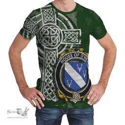 ScotsTee Shop Irish Needham or O'Nee Coat of Arms Irish Family Crest T Shirt Irish Shamrock Celtic Cross Green T Shirt