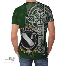 ScotsTee Shop Irish Plunkett Coat of Arms Irish Family Crest T Shirt Irish Shamrock Celtic Cross Green T Shirt