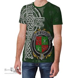 ScotsTee Shop Irish Naghten or O'Naghten Coat of Arms Irish Family Crest T Shirt Irish Shamrock Celtic Cross Green T Shirt