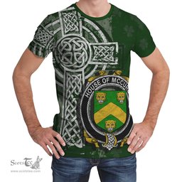 ScotsTee Shop Irish McCurdy or Curdy Coat of Arms Irish Family Crest T Shirt Irish Shamrock Celtic Cross Green T Shirt