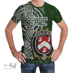 ScotsTee Shop Irish Monck or Moncke Coat of Arms Irish Family Crest T Shirt Irish Shamrock Celtic Cross Green T Shirt