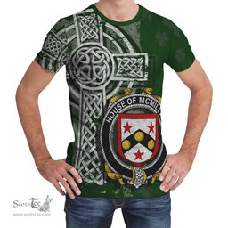 ScotsTee Shop Irish McMillan Coat of Arms Irish Family Crest T Shirt Irish Shamrock Celtic Cross Green T Shirt