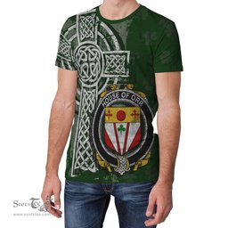 ScotsTee Shop Irish Orr Coat of Arms Irish Family Crest T Shirt Irish Shamrock Celtic Cross Green T Shirt