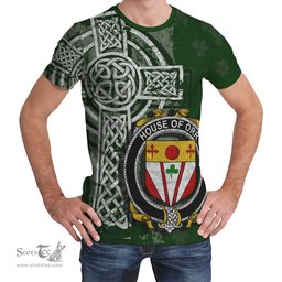 ScotsTee Shop Irish Orr Coat of Arms Irish Family Crest T Shirt Irish Shamrock Celtic Cross Green T Shirt