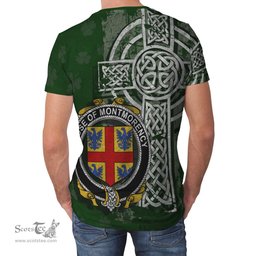 ScotsTee Shop Irish Montmorency Coat of Arms Irish Family Crest T Shirt Irish Shamrock Celtic Cross Green T Shirt