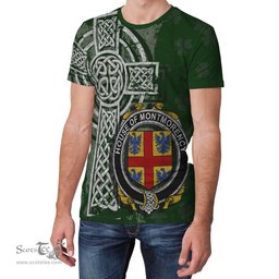 ScotsTee Shop Irish Montmorency Coat of Arms Irish Family Crest T Shirt Irish Shamrock Celtic Cross Green T Shirt