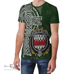 ScotsTee Shop Irish Mather or Mathers Coat of Arms Irish Family Crest T Shirt Irish Shamrock Celtic Cross Green T Shirt