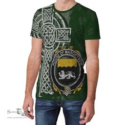 ScotsTee Shop Irish Margetson Coat of Arms Irish Family Crest T Shirt Irish Shamrock Celtic Cross Green T Shirt