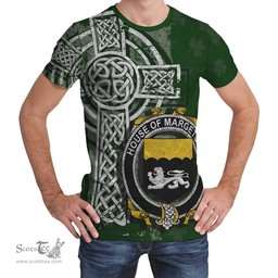 ScotsTee Shop Irish Margetson Coat of Arms Irish Family Crest T Shirt Irish Shamrock Celtic Cross Green T Shirt
