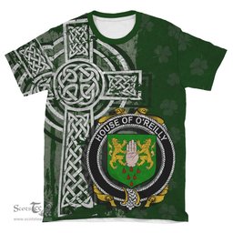 ScotsTee Shop Irish Reilly or O'Reilly Coat of Arms Irish Family Crest T Shirt Irish Shamrock Celtic Cross Green T Shirt