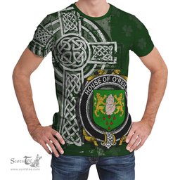 ScotsTee Shop Irish Reilly or O'Reilly Coat of Arms Irish Family Crest T Shirt Irish Shamrock Celtic Cross Green T Shirt
