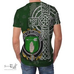 ScotsTee Shop Irish Loughnan or O'Loughnan Coat of Arms Irish Family Crest T Shirt Irish Shamrock Celtic Cross Green T Shirt