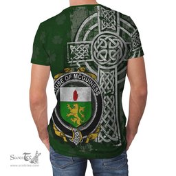 ScotsTee Shop Irish McGuiness or McGenis Coat of Arms Irish Family Crest T Shirt Irish Shamrock Celtic Cross Green T Shirt