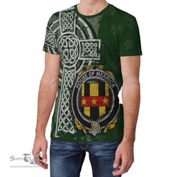 ScotsTee Shop Irish Merrick or Meyrick Coat of Arms Irish Family Crest T Shirt Irish Shamrock Celtic Cross Green T Shirt