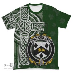 ScotsTee Shop Irish Massy or Massey Coat of Arms Irish Family Crest T Shirt Irish Shamrock Celtic Cross Green T Shirt