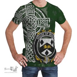 ScotsTee Shop Irish Massy or Massey Coat of Arms Irish Family Crest T Shirt Irish Shamrock Celtic Cross Green T Shirt