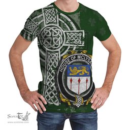 ScotsTee Shop Irish McLysacht or Lysacht Coat of Arms Irish Family Crest T Shirt Irish Shamrock Celtic Cross Green T Shirt