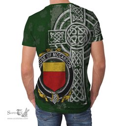 ScotsTee Shop Irish McCarron Coat of Arms Irish Family Crest T Shirt Irish Shamrock Celtic Cross Green T Shirt