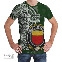 ScotsTee Shop Irish McCarron Coat of Arms Irish Family Crest T Shirt Irish Shamrock Celtic Cross Green T Shirt
