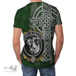 ScotsTee Shop Irish Palliser Coat of Arms Irish Family Crest T Shirt Irish Shamrock Celtic Cross Green T Shirt