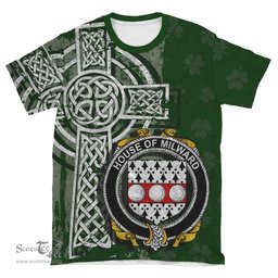 ScotsTee Shop Irish Milward Coat of Arms Irish Family Crest T Shirt Irish Shamrock Celtic Cross Green T Shirt