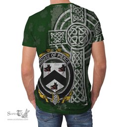ScotsTee Shop Irish Pierce Coat of Arms Irish Family Crest T Shirt Irish Shamrock Celtic Cross Green T Shirt