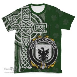 ScotsTee Shop Irish Moriarty or O'Moriarty Coat of Arms Irish Family Crest T Shirt Irish Shamrock Celtic Cross Green T Shirt