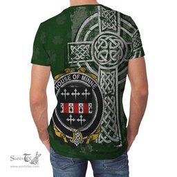 ScotsTee Shop Irish Minne Coat of Arms Irish Family Crest T Shirt Irish Shamrock Celtic Cross Green T Shirt