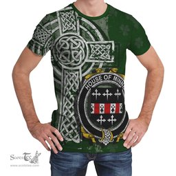 ScotsTee Shop Irish Minne Coat of Arms Irish Family Crest T Shirt Irish Shamrock Celtic Cross Green T Shirt