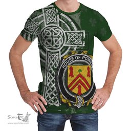 ScotsTee Shop Irish Powell Coat of Arms Irish Family Crest T Shirt Irish Shamrock Celtic Cross Green T Shirt