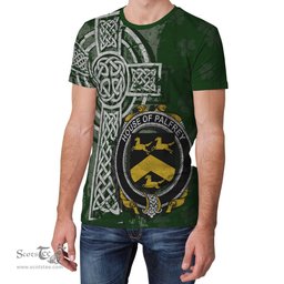 ScotsTee Shop Irish Palfrey Coat of Arms Irish Family Crest T Shirt Irish Shamrock Celtic Cross Green T Shirt