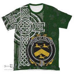ScotsTee Shop Irish Palfrey Coat of Arms Irish Family Crest T Shirt Irish Shamrock Celtic Cross Green T Shirt