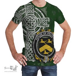 ScotsTee Shop Irish Palfrey Coat of Arms Irish Family Crest T Shirt Irish Shamrock Celtic Cross Green T Shirt