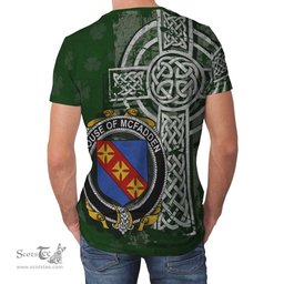 ScotsTee Shop Irish McFadden or McFadyen Coat of Arms Irish Family Crest T Shirt Irish Shamrock Celtic Cross Green T Shirt