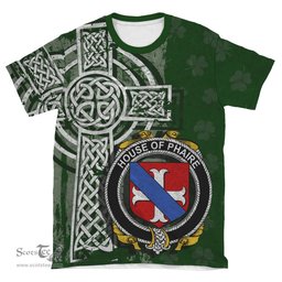 ScotsTee Shop Irish Phaire Coat of Arms Irish Family Crest T Shirt Irish Shamrock Celtic Cross Green T Shirt