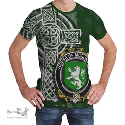 ScotsTee Shop Irish McGlinchy or McGlinchey Coat of Arms Irish Family Crest T Shirt Irish Shamrock Celtic Cross Green T Shirt