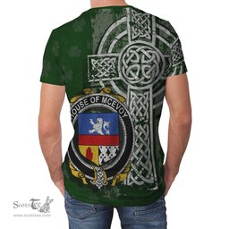 ScotsTee Shop Irish McEvoy or McKelvey Coat of Arms Irish Family Crest T Shirt Irish Shamrock Celtic Cross Green T Shirt