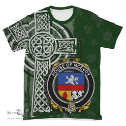 ScotsTee Shop Irish McEvoy or McKelvey Coat of Arms Irish Family Crest T Shirt Irish Shamrock Celtic Cross Green T Shirt