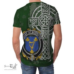 ScotsTee Shop Irish Morrogh or Morrow Coat of Arms Irish Family Crest T Shirt Irish Shamrock Celtic Cross Green T Shirt