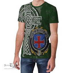 ScotsTee Shop Irish Pendleton Coat of Arms Irish Family Crest T Shirt Irish Shamrock Celtic Cross Green T Shirt