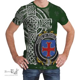 ScotsTee Shop Irish Pendleton Coat of Arms Irish Family Crest T Shirt Irish Shamrock Celtic Cross Green T Shirt