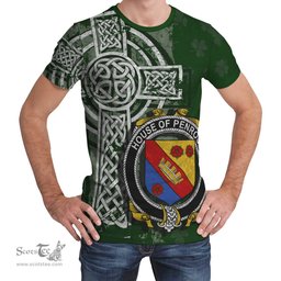 ScotsTee Shop Irish Penrose Coat of Arms Irish Family Crest T Shirt Irish Shamrock Celtic Cross Green T Shirt