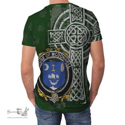 ScotsTee Shop Irish McDonnell Coat of Arms Irish Family Crest T Shirt Irish Shamrock Celtic Cross Green T Shirt