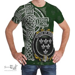 ScotsTee Shop Irish Penne or Penn Coat of Arms Irish Family Crest T Shirt Irish Shamrock Celtic Cross Green T Shirt