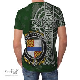ScotsTee Shop Irish Norreys Coat of Arms Irish Family Crest T Shirt Irish Shamrock Celtic Cross Green T Shirt
