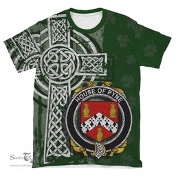 ScotsTee Shop Irish Pyne Coat of Arms Irish Family Crest T Shirt Irish Shamrock Celtic Cross Green T Shirt