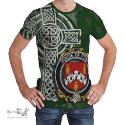 ScotsTee Shop Irish Pyne Coat of Arms Irish Family Crest T Shirt Irish Shamrock Celtic Cross Green T Shirt